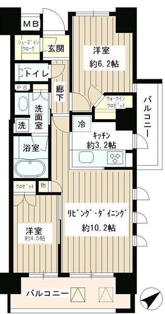 パークホームズ目黒リバーサウスアーバンレジデンス(2LDK/12階)の間取り写真