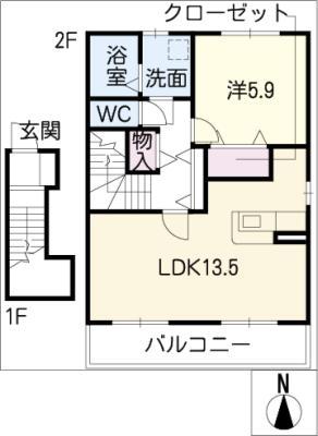 ソレイユフレール(1LDK/2階)の間取り写真