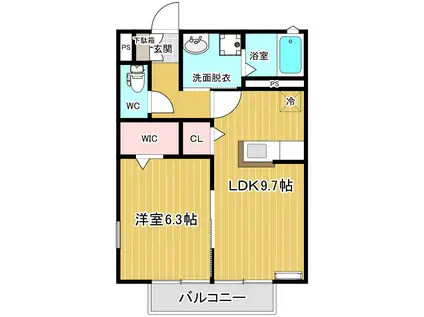 サンガーデン宮本H棟(1LDK/1階)の間取り写真