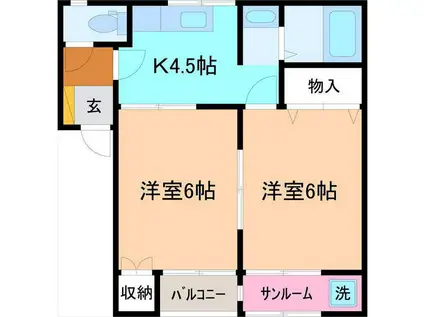 アンジェII(2K/2階)の間取り写真