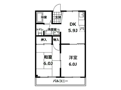大興内宿ハイツ(2DK/2階)の間取り写真