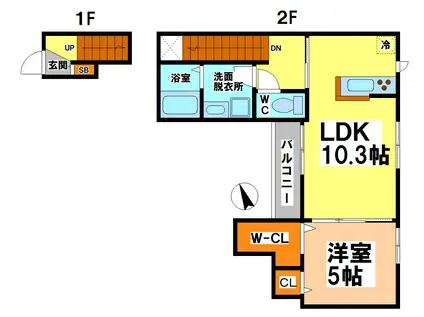 フェリース武蔵野(1LDK/2階)の間取り写真