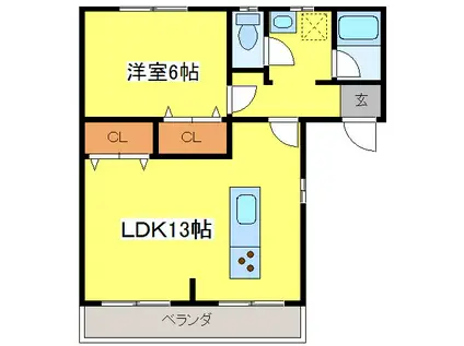 ミヤマハイツ(1LDK/1階)の間取り写真