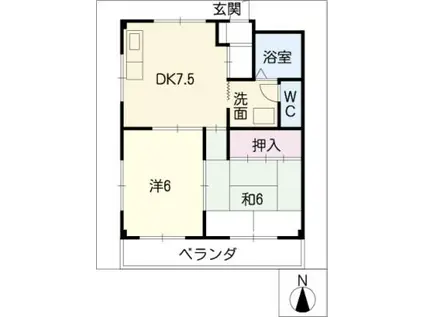 レインボー桜井(2DK/2階)の間取り写真