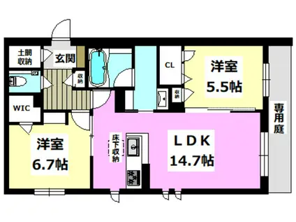 シャーメゾン 若園(2LDK/1階)の間取り写真