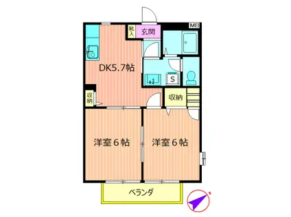 メゾンコリーヌ(2DK/2階)の間取り写真