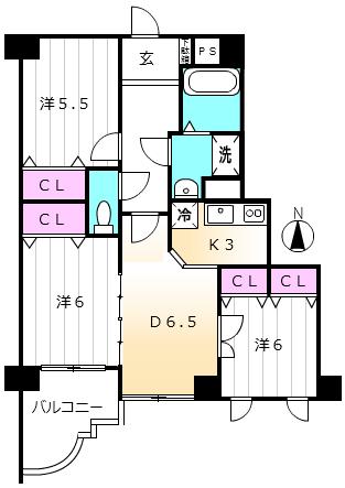 グレースハイツ岩崎(3LDK/2階)の間取り写真