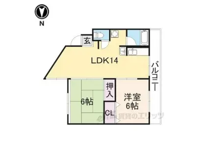 東生駒ハイツ(2LDK/3階)の間取り写真