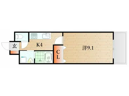 サンエバー貴船(1K/2階)の間取り写真