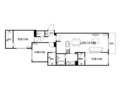 ブランシャール西線11条HD(3LDK/4階)の間取り写真