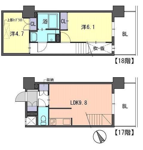 F・PARC GRANDMARK天神(2LDK/17階)の間取り写真