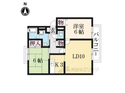 カルチェ東香里2A棟(2LDK/2階)の間取り写真