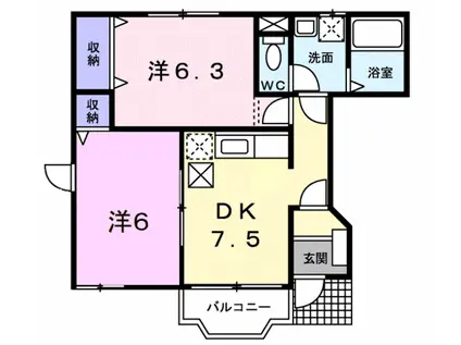 メゾン・アルカンシェルB(2LDK/2階)の間取り写真