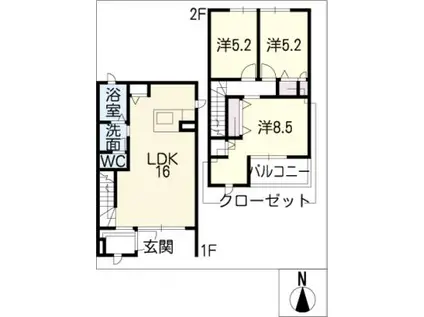セルリアンコートE(3LDK/2階)の間取り写真