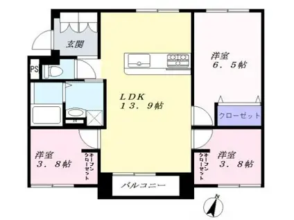 サバーブテラス黒崎新町(3LDK/1階)の間取り写真