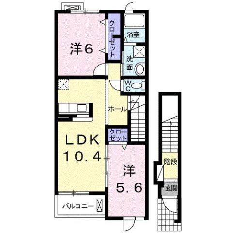 パインテールヴィレッジA(2LDK/2階)の間取り写真