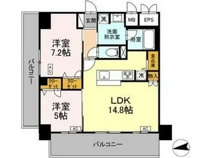 D-ROOM二十人町(2LDK/7階)の間取り写真