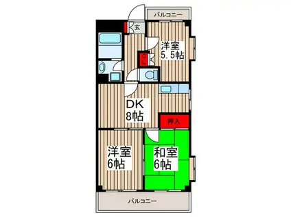 ブリュッヘンパーク(3DK/2階)の間取り写真