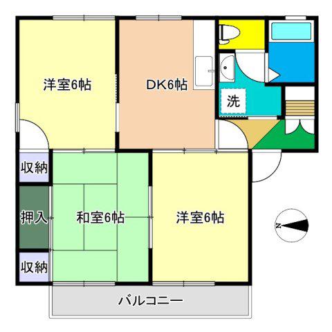 パークハウス B棟(3DK/2階)の間取り写真