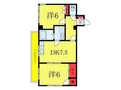 ベルフォーレ北村(2DK/2階)の間取り写真