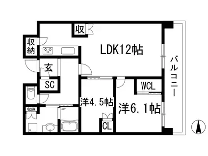 ジオタワー宝塚グランレジスTHE ノース(2LDK/13階)の間取り写真