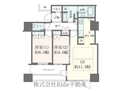 クラッシィタワー淀屋橋(2LDK/22階)の間取り写真