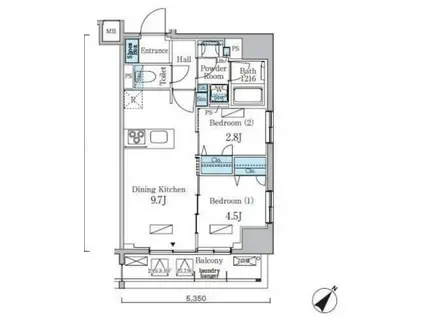 リビオメゾン日本橋浜町公園(2DK/8階)の間取り写真