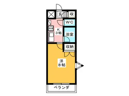 グリーンベル(1K/1階)の間取り写真