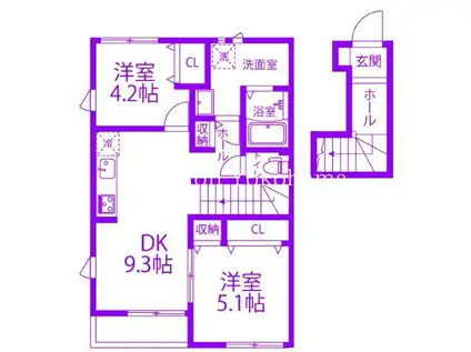 プランドール綱島東(2DK/2階)の間取り写真