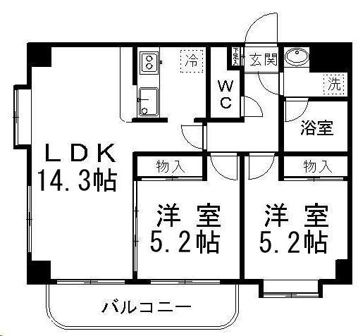 フォレスト愛子(2LDK/6階)の間取り写真