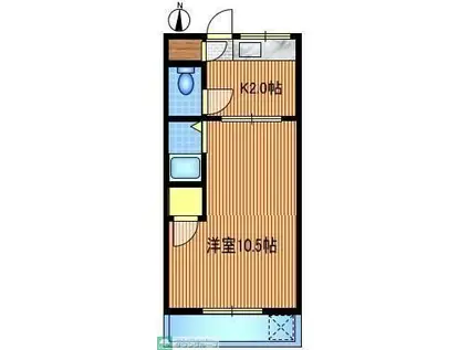 武蔵野ハイツ(ワンルーム/2階)の間取り写真