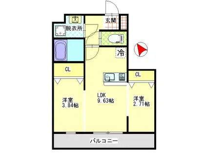 マリベールセレブレーション(1SLDK/2階)の間取り写真