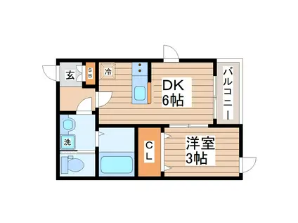 ガス割第六弾 LUCENTE(1DK/2階)の間取り写真