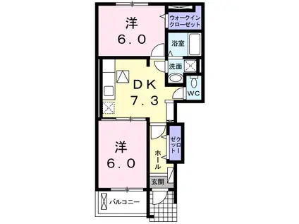 ダンデリオン(2DK/1階)の間取り写真