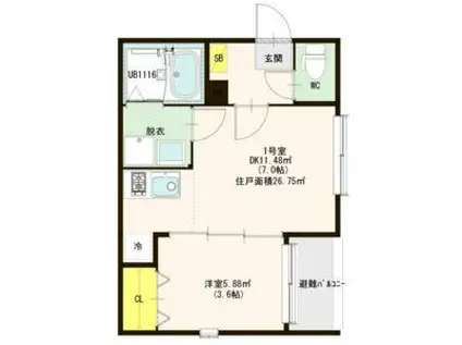 フォルビート(1DK/1階)の間取り写真