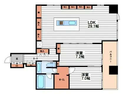 ローレルタワー心斎橋(2LDK/28階)の間取り写真