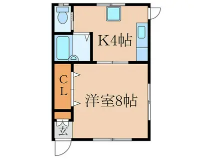 クローバーハウス(1K/1階)の間取り写真