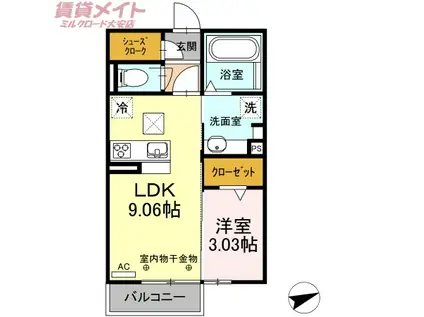 グリーンティアB(1LDK/1階)の間取り写真