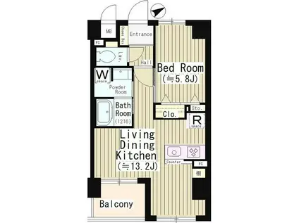 武蔵野レジデンス(1LDK/4階)の間取り写真