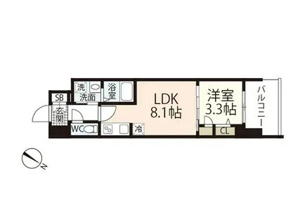 S-RESIDENCE東千田公園ALESIA(1LDK/6階)の間取り写真