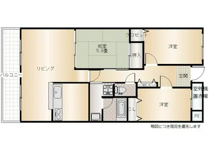 シャトレ上山手(3LDK/3階)の間取り写真