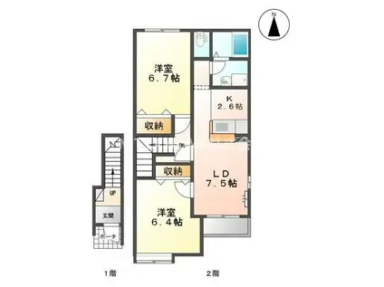 グランベルI(2LDK/2階)の間取り写真