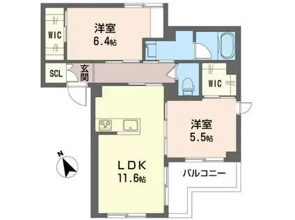 メゾン・クレール(2LDK/2階)の間取り写真