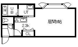 エルム医大前B棟(1K/1階)の間取り写真