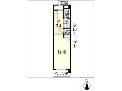 Kプランドール(1K/4階)の間取り写真