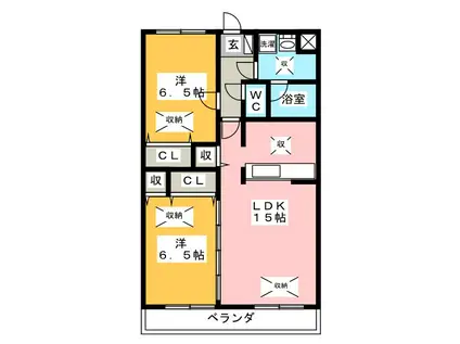 ルネスつちやB棟(2LDK/1階)の間取り写真