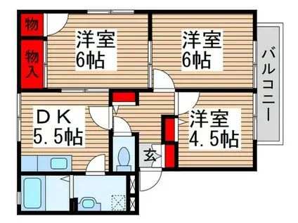 ディアス北柏A(3DK/2階)の間取り写真