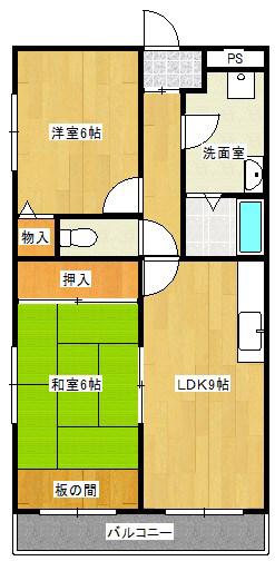 ソレアード高安(2LDK/2階)の間取り写真