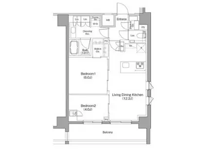 ザ・パークハビオ恵比寿プレイス(2LDK/5階)の間取り写真