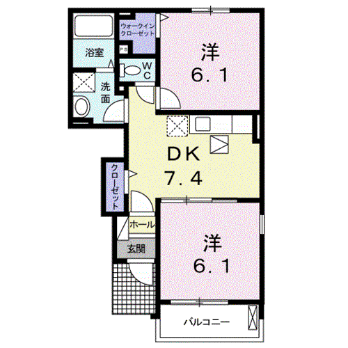 パルティール II(2DK/1階)の間取り写真